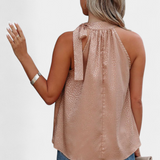 Adela | Top sin Mangas de Leopardo con Cuello Alto y Lazo