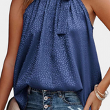 Adela | Top sin Mangas de Leopardo con Cuello Alto y Lazo