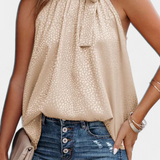 Adela | Top sin Mangas de Leopardo con Cuello Alto y Lazo