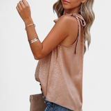 Adela | Top sin Mangas de Leopardo con Cuello Alto y Lazo