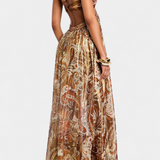 Tasha Vestido Maxi Halter con Espalda Descubierta y Detalles Huecos